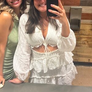 White Mini Dress with Lacy Details